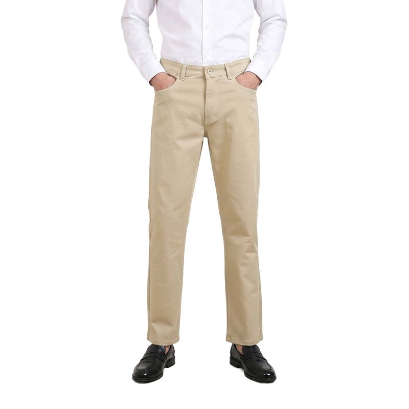 The Indian Garage Co Men Regular Fit Solid Mid-Rise Beige Chinos (28)