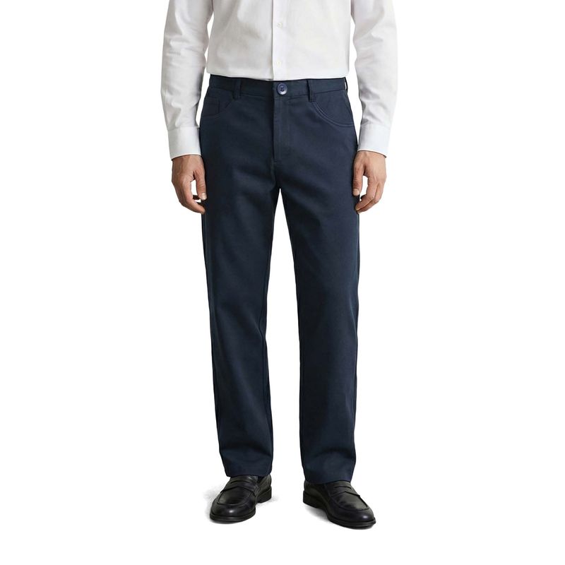 The Indian Garage Co Men Regular Fit Solid Mid-Rise Blue Chinos (34)
