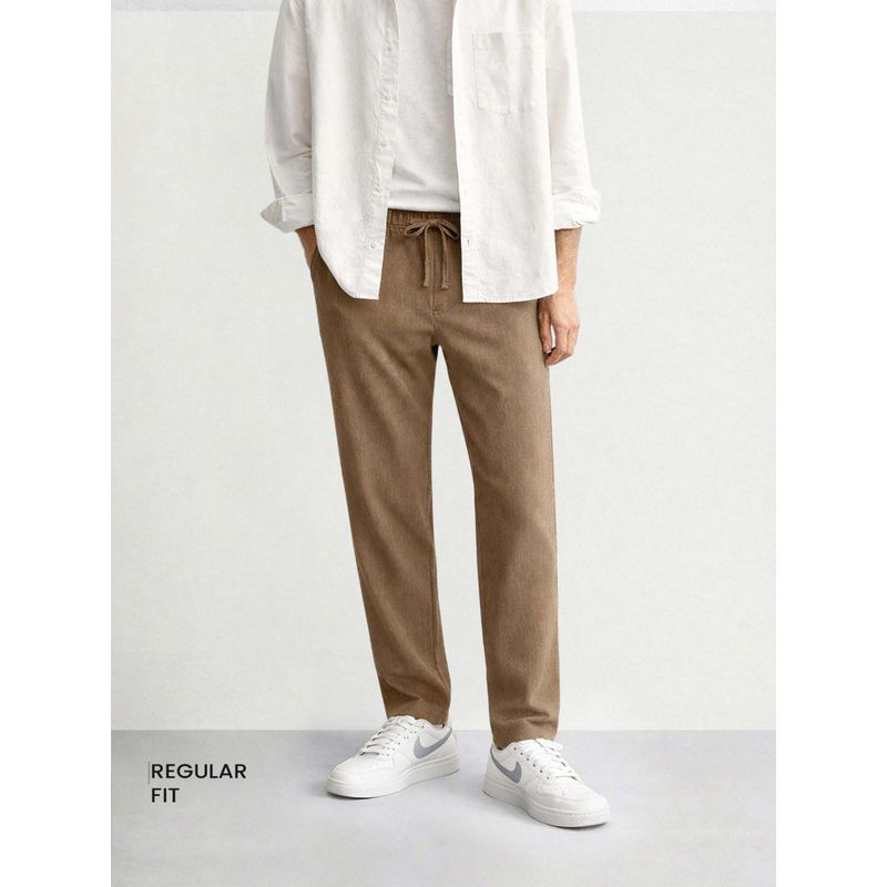 The Indian Garage Co Men Regular Fit Solid Mid-Rise Brown Trouser (32)