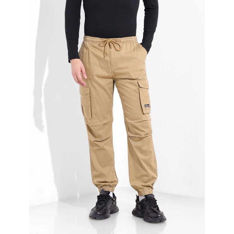 The Indian Garage Co Men Relaxed Fit Solid Mid-Rise Khaki Cargo (32)