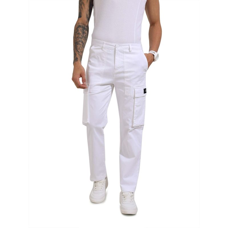 The Indian Garage Co Men Relaxed Fit Solid Mid-Rise White Cargo (36)