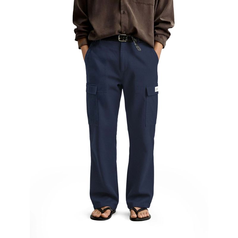 The Indian Garage Co Men Relaxed Fit Solid Mid-Rise Blue Cargo (32)