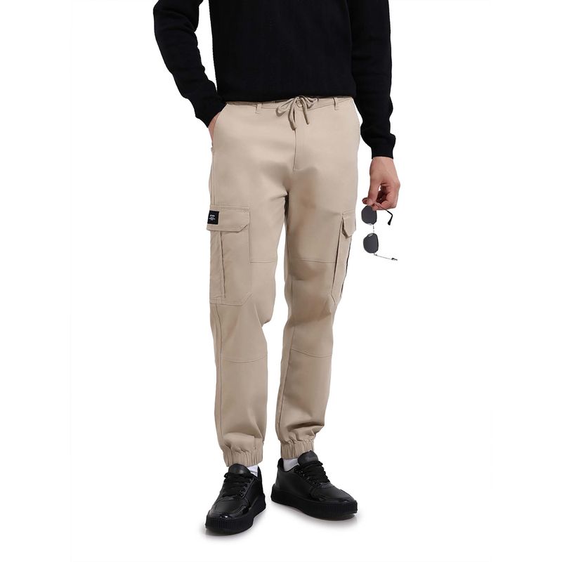 The Indian Garage Co Men Regular Fit Solid Mid-Rise Beige Cargo (28)