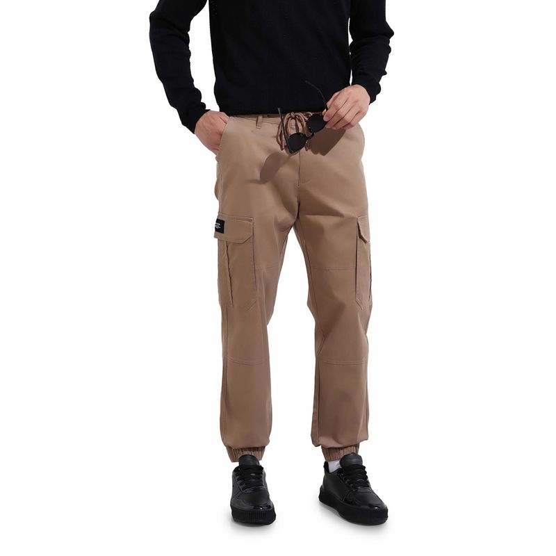 The Indian Garage Co Men Regular Fit Solid Mid-Rise Khaki Cargo (30)