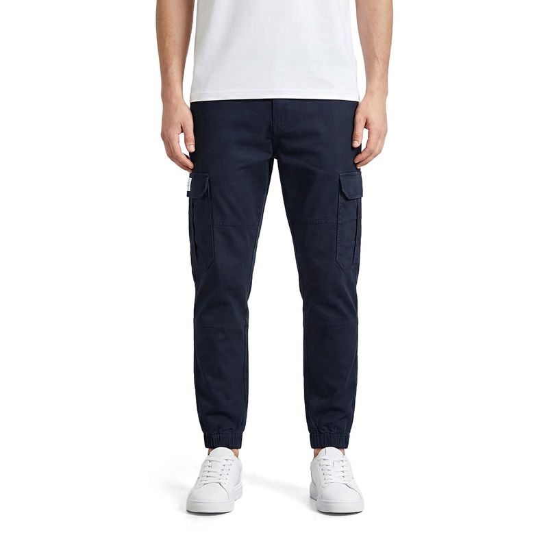 The Indian Garage Co Men Regular Fit Solid Mid-Rise Blue Cargo (28)