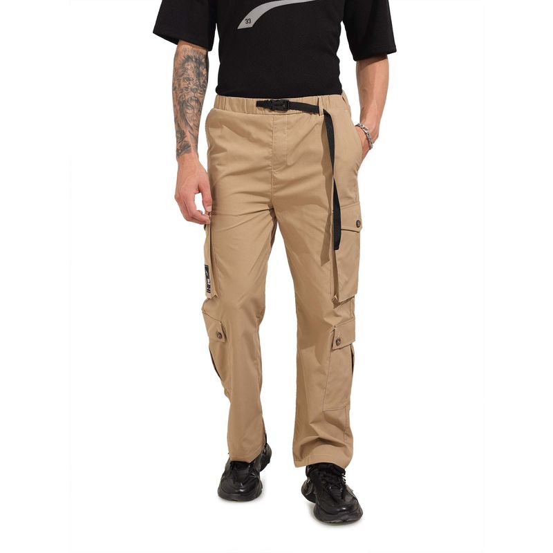 The Indian Garage Co Men Relaxed Fit Textured Mid-Rise Khaki Cargo (32)