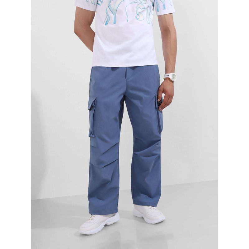 The Indian Garage Co Men Baggy Fit Textured Mid-Rise Blue Cargo (30)