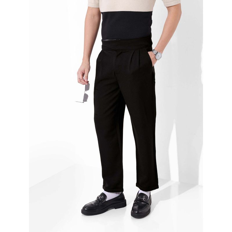 The Indian Garage Co Men Regular Fit Solid Mid-Rise Gurkha Black Trouser (34)