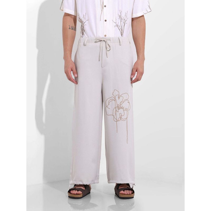 The Indian Garage Co Men Straight Fit Embroidered Mid-Rise White Trouser (30)