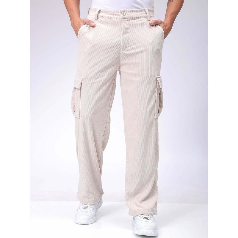The Indian Garage Co Men Baggy Fit Textured Mid-Rise White Cargo (32)