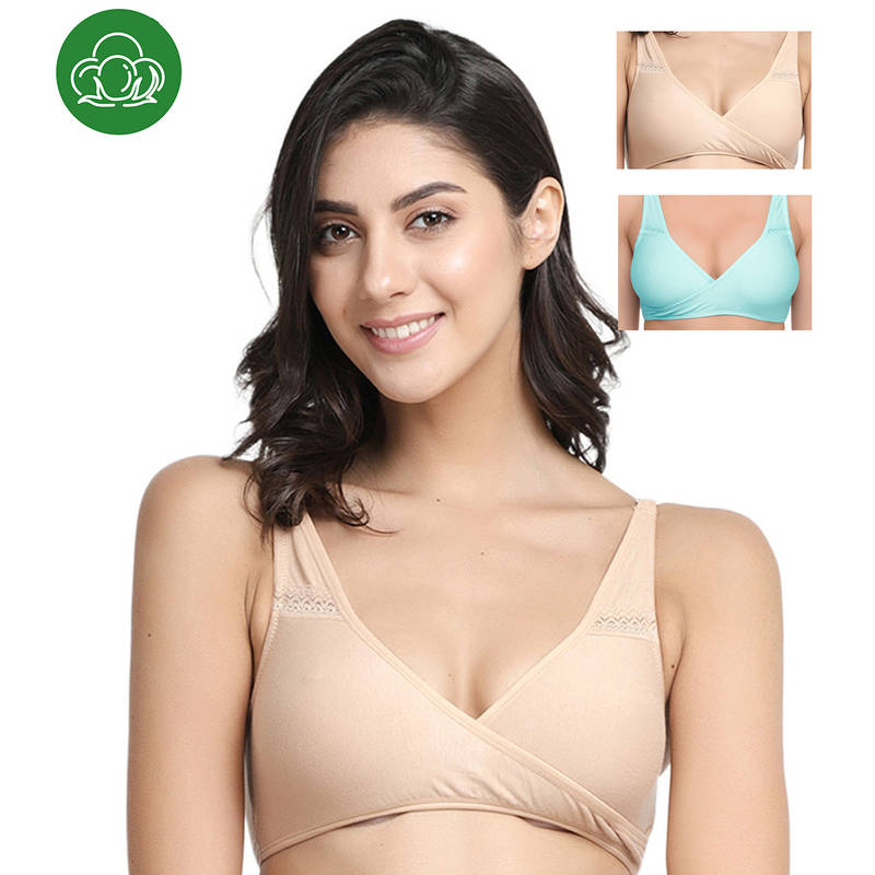 Inner Sense Organic Antimicrobial Sleeping/Feeding Bra Pack of 3 - Multi-Color (32B)