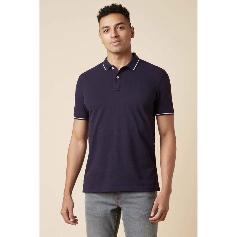 Allen Solly Men Purple Solid Polo Neck T-shirt (XS)