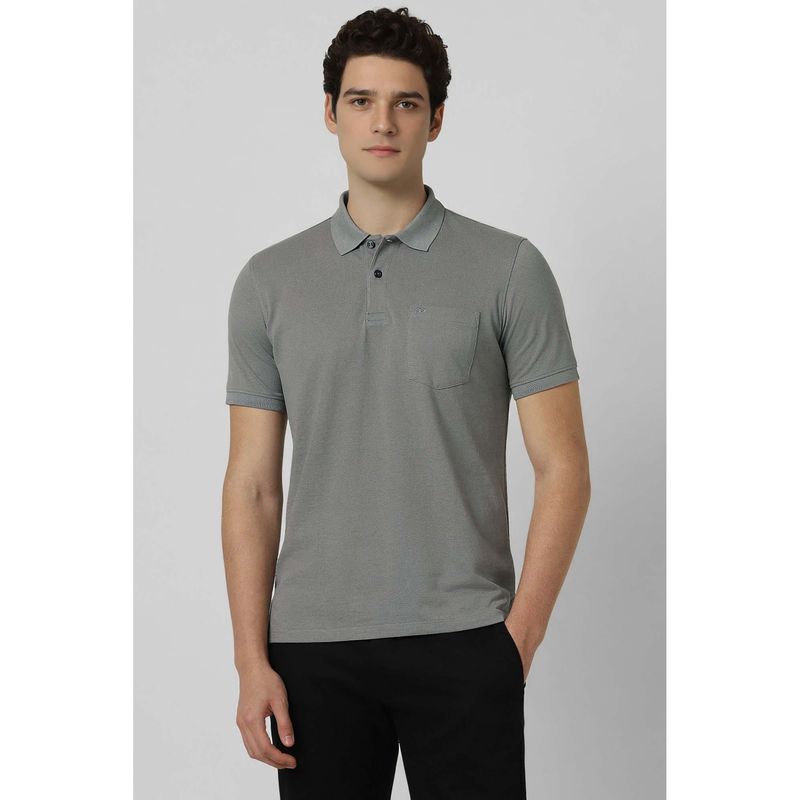 Peter England Men Grey Solid Polo Neck T-shirt (2XL)