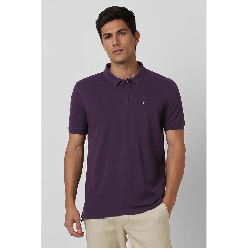 Van Heusen Men Purple Solid Polo Neck T-shirt (2XL)