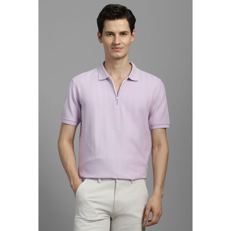 Louis Philippe Men Lilac Textured Polo Neck T-Shirt (M)