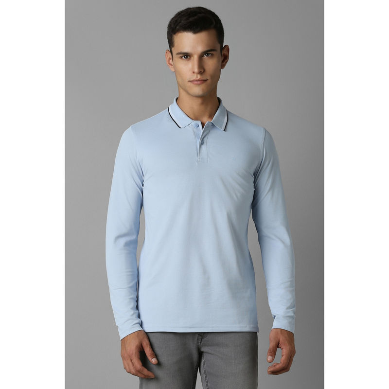 Louis Philippe Men Light Blue Solid Polo Neck T-Shirt (2XL)