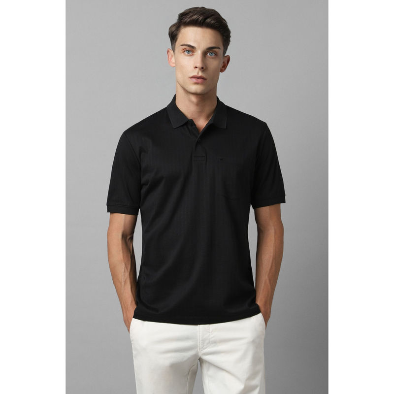 Louis Philippe Men Black Solid Polo Neck T-Shirt (S)