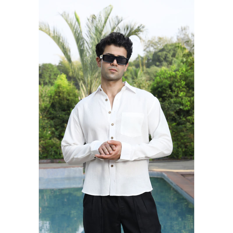 roar for good White Hemp Men's Casual Shirt Fresh Soft and Eco-Friendly Comfort (XL)