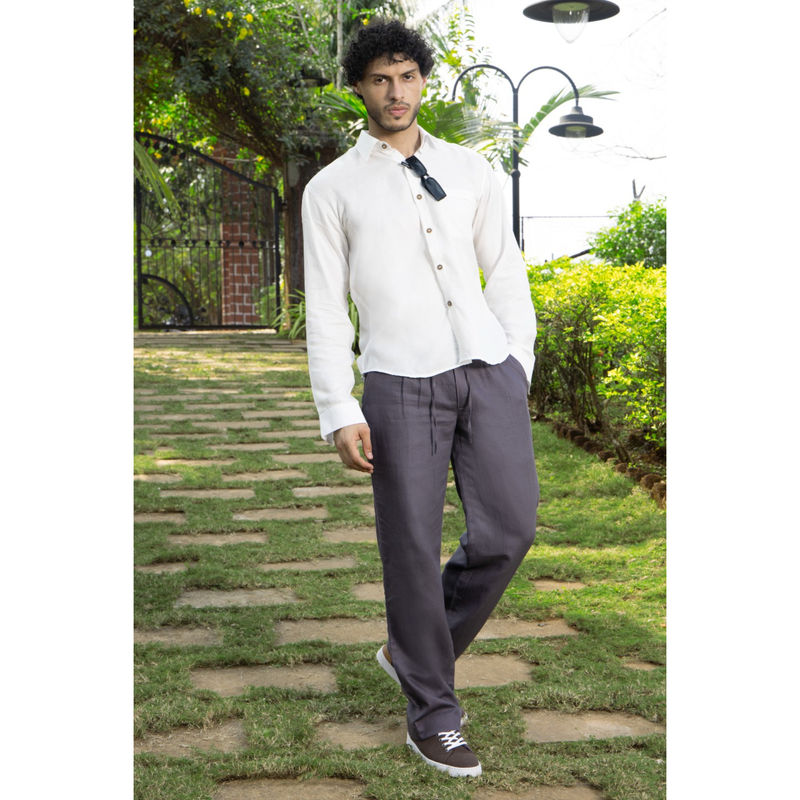 roar for good White Hemp Men's Formal Shirt Crisp Lightweight and All-Day Comfort (M)