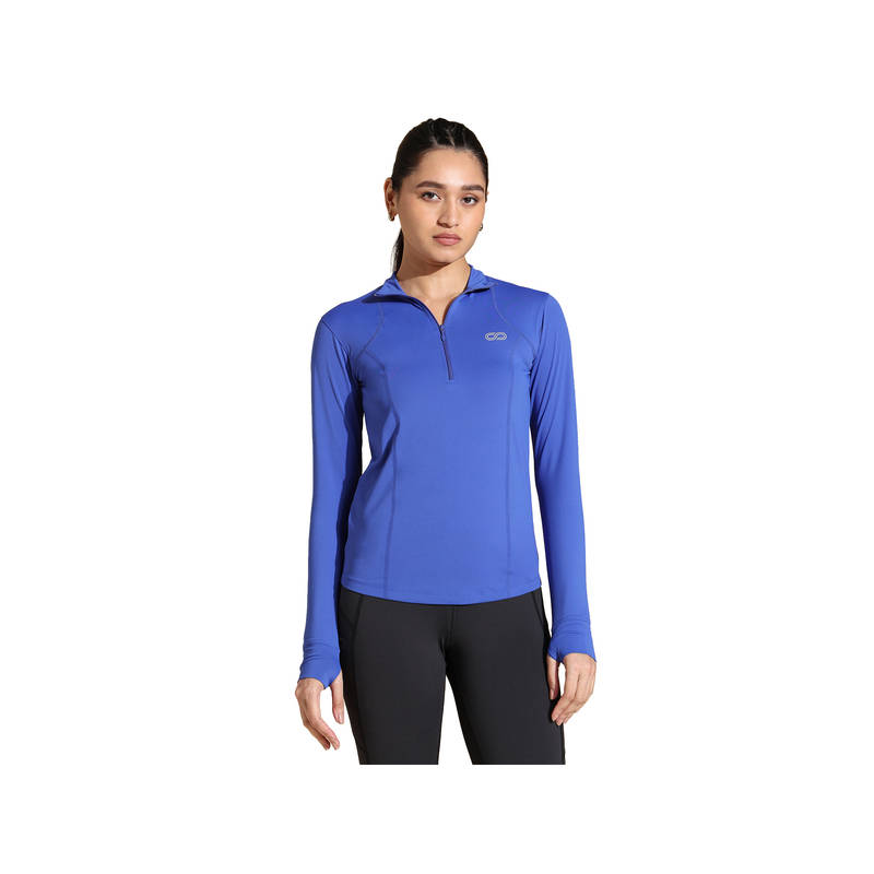 Silvertraq Women'S Ath Runner Zip Neck Dazzling Blue T-Shirt (XS)