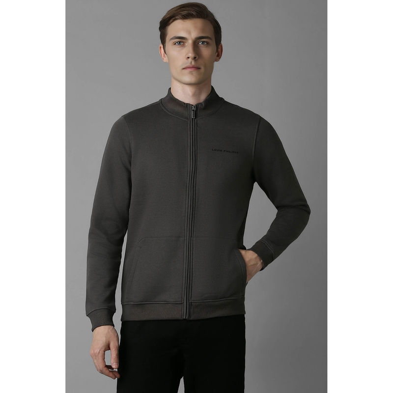 Louis Philippe Men Grey Regular Fit Solid Full Sleeves Jacket (L)