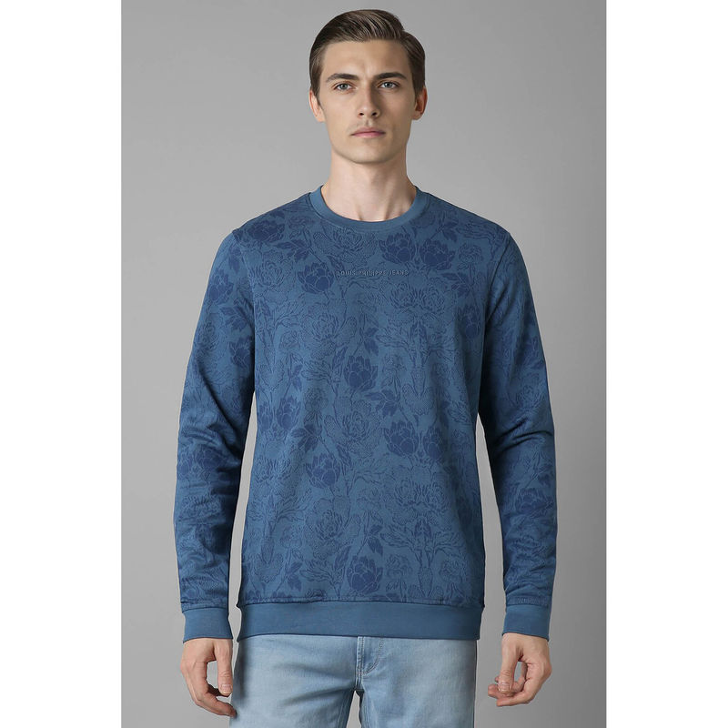 Louis Philippe Men Blue Regular Fit Floral Full Sleeves Sweatshirt (S)