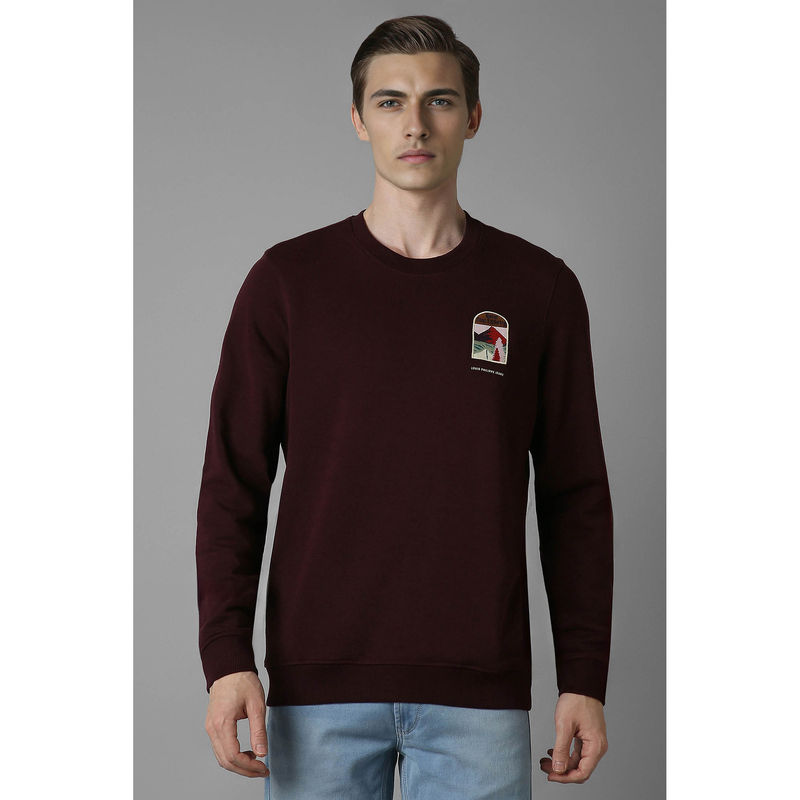 Louis Philippe Men Wine Regular Fit Embroidered Full Sleeves Sweatshirt (S)