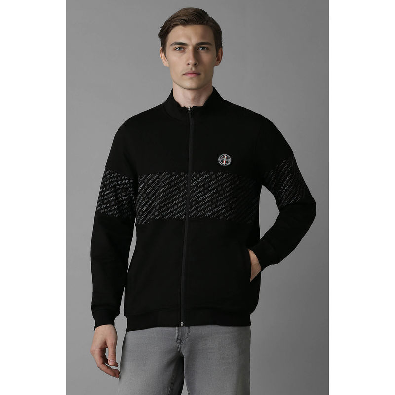 Louis Philippe Men Black Regular Fit Printed Full Sleeves Jacket (L)