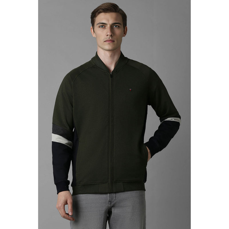 Louis Philippe Men Olive Regular Fit Colorblock Full Sleeves Jacket (L)