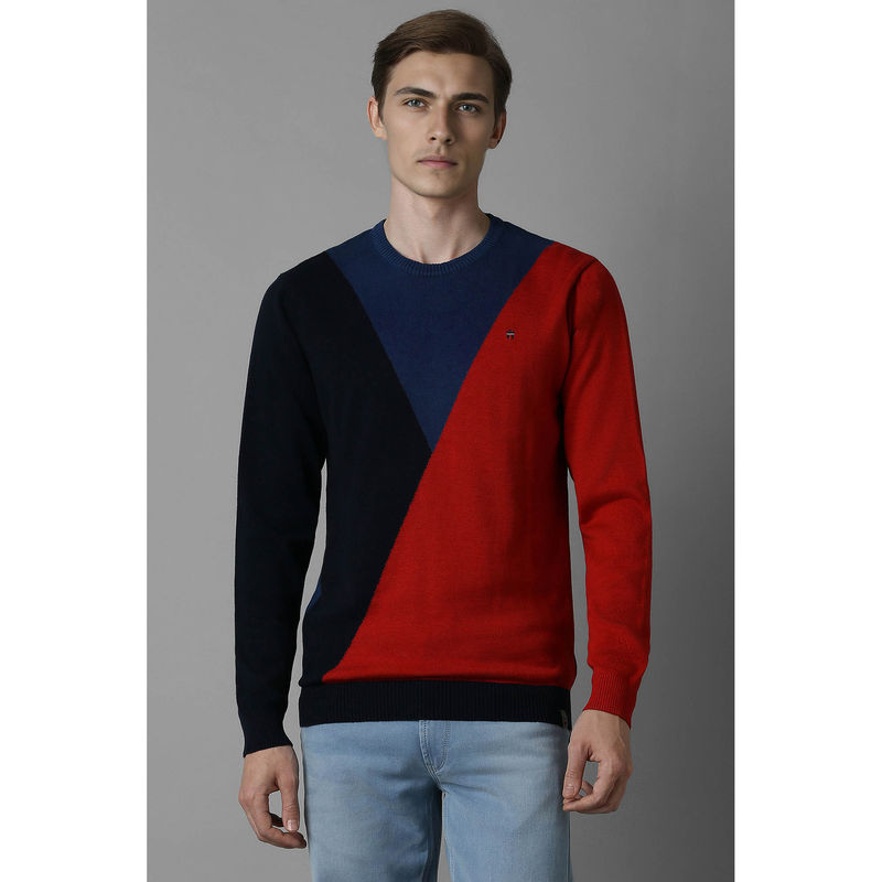 Louis Philippe Men Multi-Color Regular Fit Colorblock Full Sleeves Sweater (XL)