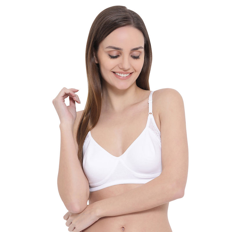Clovia Cotton Rich Solid Non-Padded Full Cup Wire Free T-shirt Bra - White (38C)