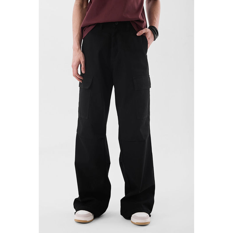 Snitch Black Solid Loose Casual Cargo Pant for Men (34)
