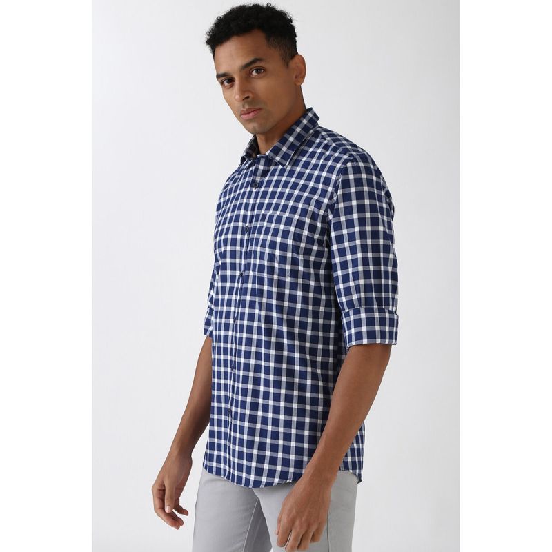 Peter England Men Navy Slim Fit Check Shirt (40)