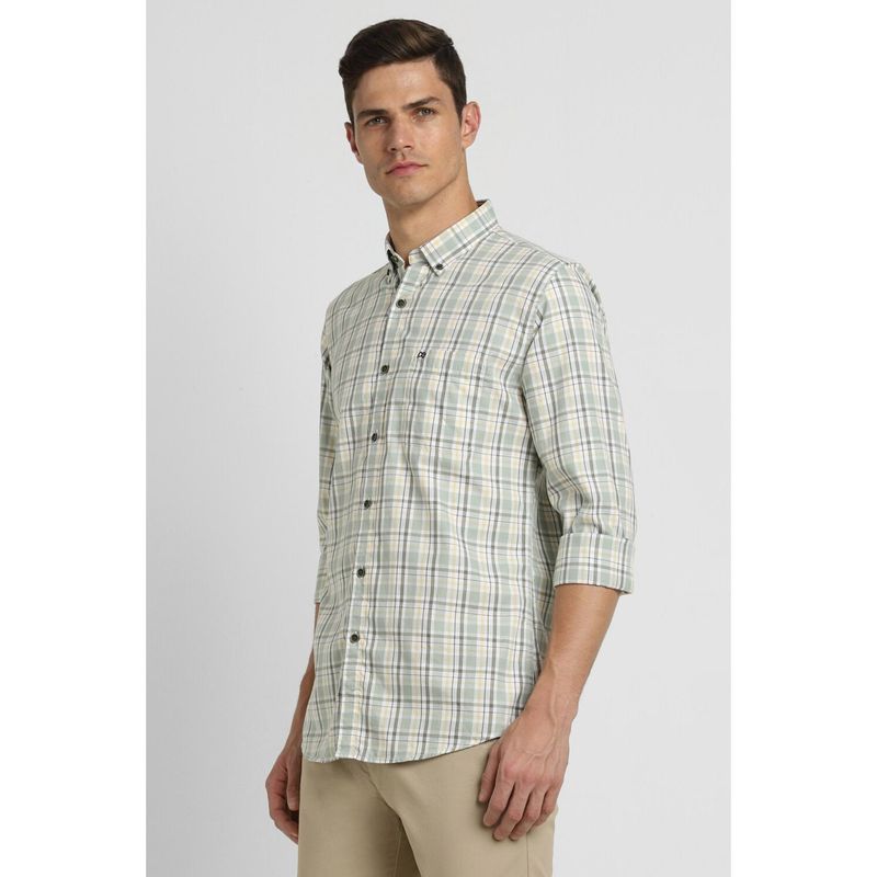 Peter England Men Green Slim Fit Check Full Sleeves Casual Shirt (38)