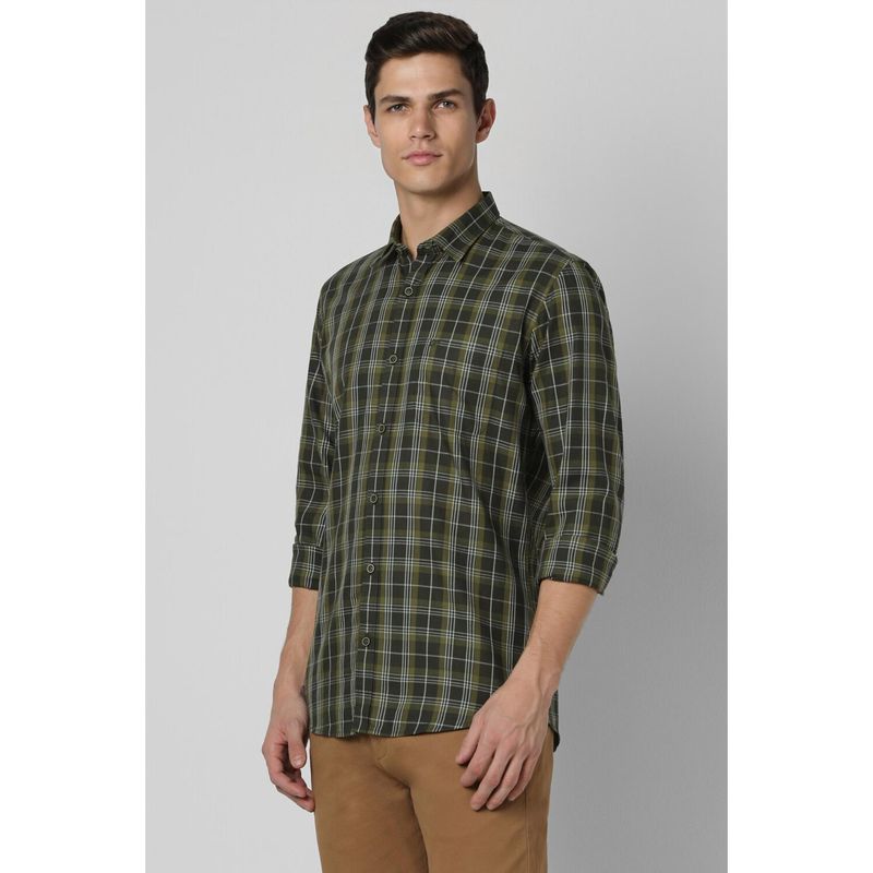 Peter England Men Green Slim Fit Check Full Sleeves Casual Shirt (42)
