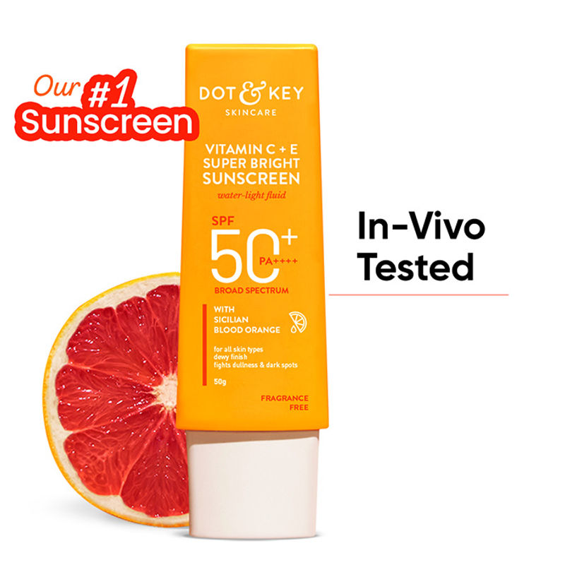 Dot & Key Vitamin C + E Super Bright Sunscreen SPF 50+ PA++++, Water-Light Fluid, Boosts Glow