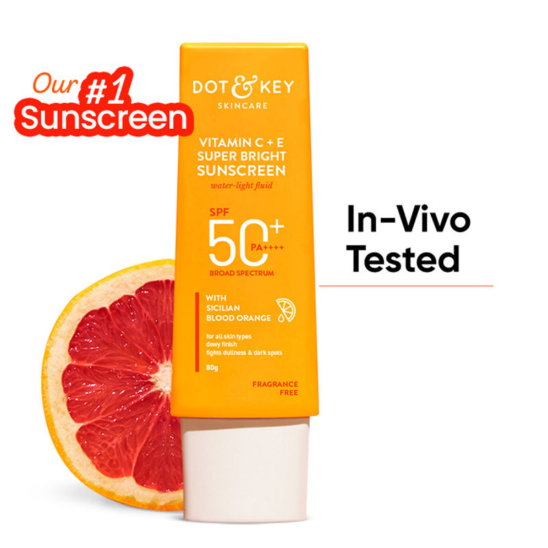 Dot & Key Vitamin C + E Super Bright Sunscreen SPF 50+ PA++++, Water-Light Fluid, Boosts Glow