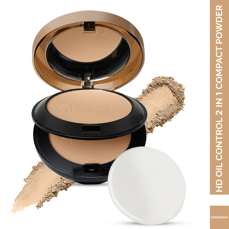 GLAM21 HD Compact Powder - Oil Free, Waterproof - Chesnut