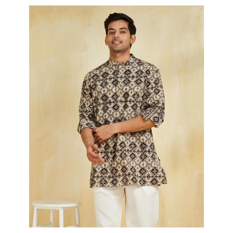 Fabindia Black Cotton Kalamkari Printed Short Kurta (S)