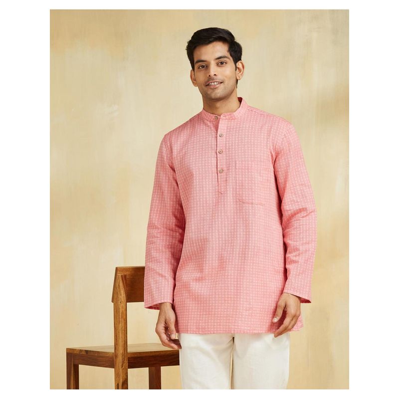 Fabindia Pink Cotton Dobby Short Kurta (L)