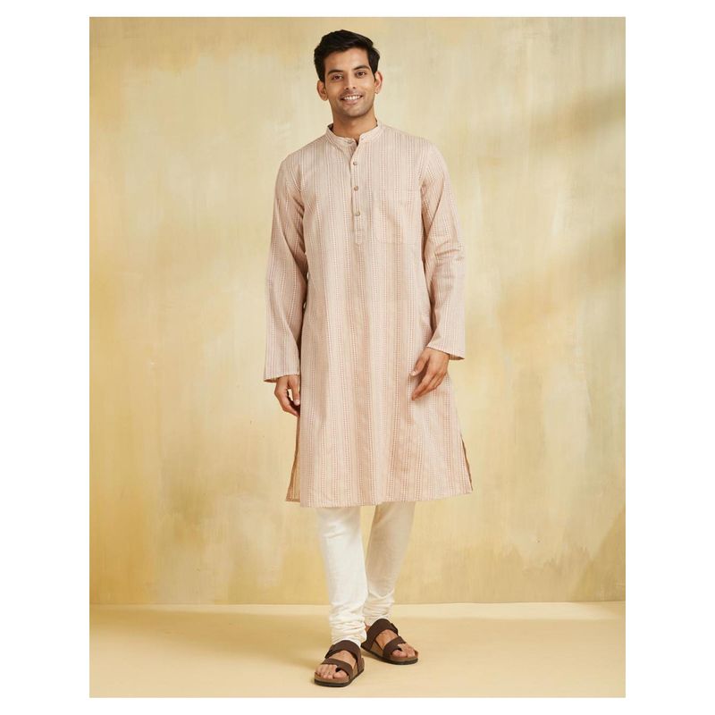 Fabindia Beige Cotton Dobby Long Kurta (M)