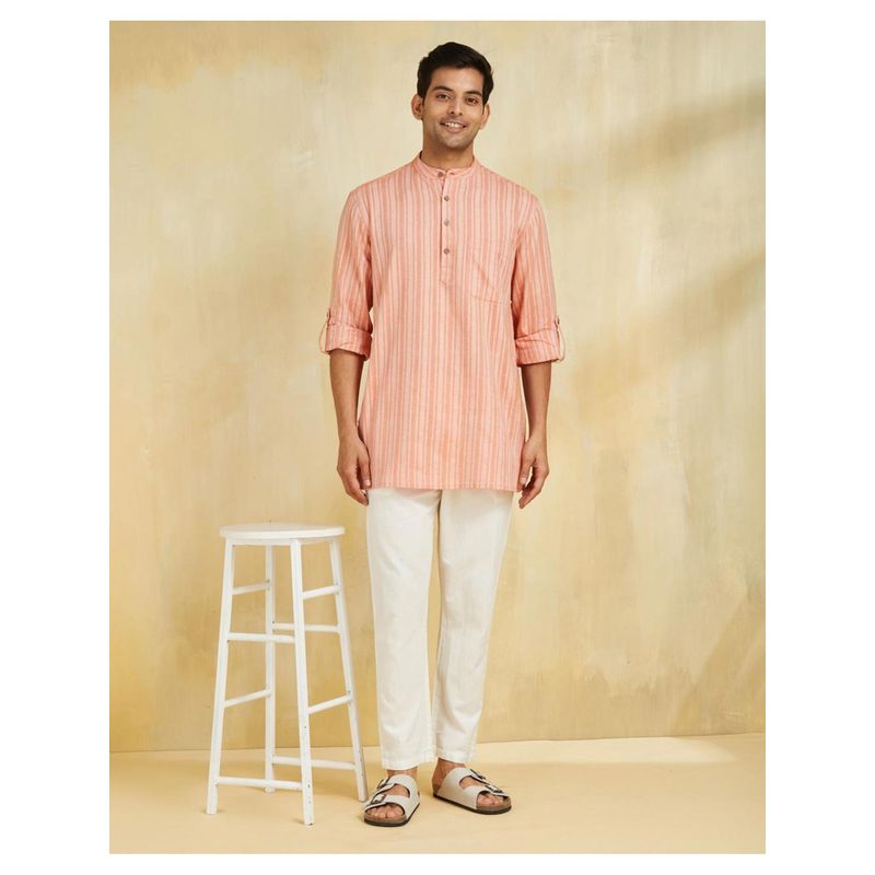 Fabindia Orange Cotton Striped Short Kurta (XS)