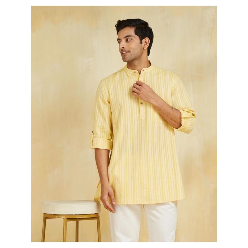 Fabindia Yellow Cotton Striped Short Kurta (XS)