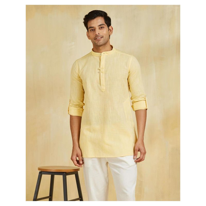 Fabindia Yellow Cotton Slim Fit Short Kurta (M)