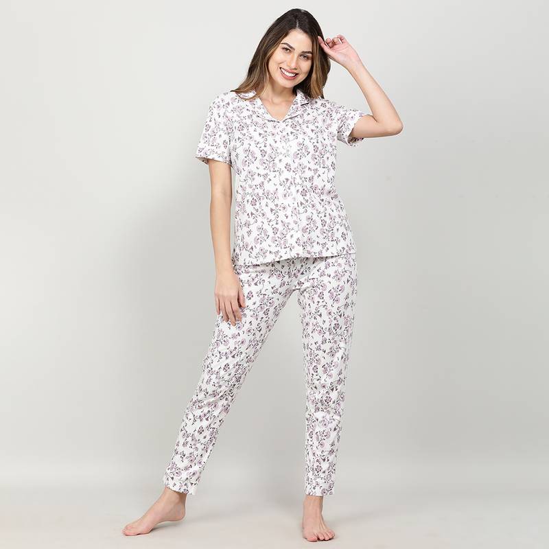 Mackly Womens Nightsuit Pj Set F-O White (M)
