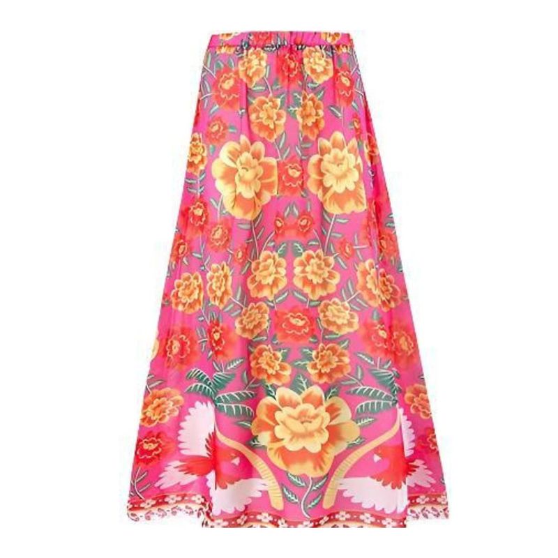WomanLikeU Pink Floral Printed Skirt (S)