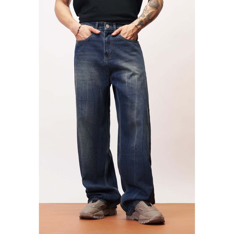 FREAKINS Blue Bolt Men's Baggy Straight Jeans (34)