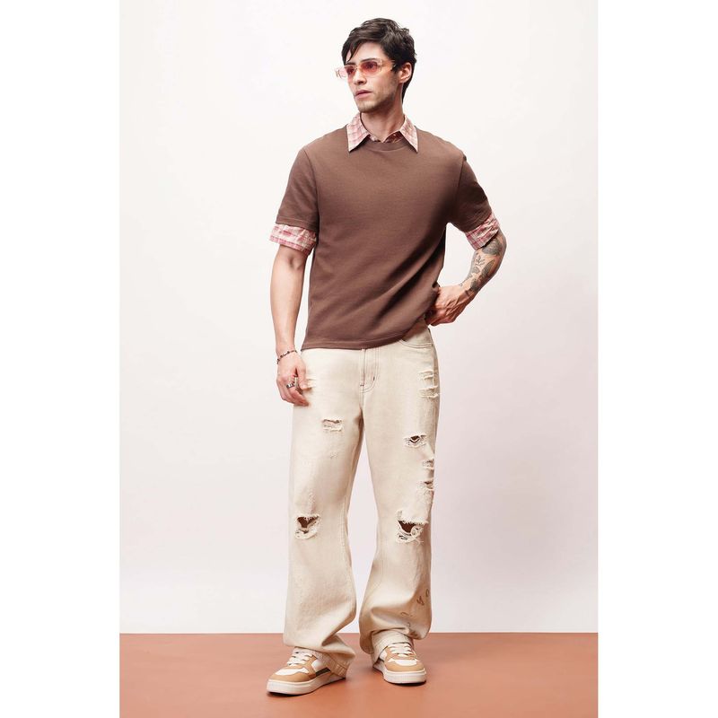 FREAKINS Dewy Ecru Distressed Men's Straight Jeans (32)