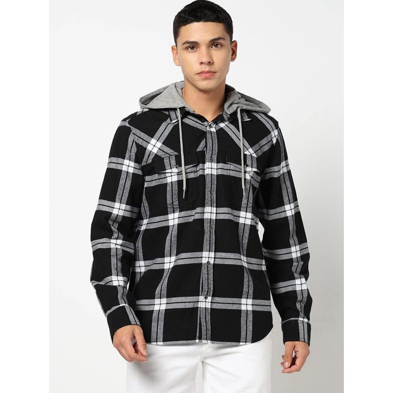 GAP Black Men's Regular Fit Hooded Check Shirt (S)