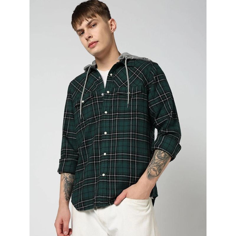 GAP Green Men's Regular Fit Hooded Check Shirt (M)